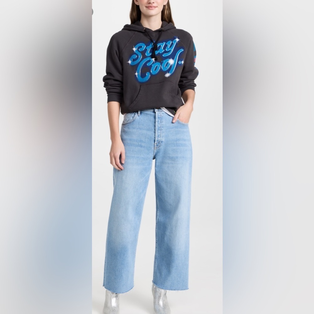 MOTHER High Rise Spinner Ankle Fray Wide Leg Jeans SZ 28 In The Blink Of An Eye